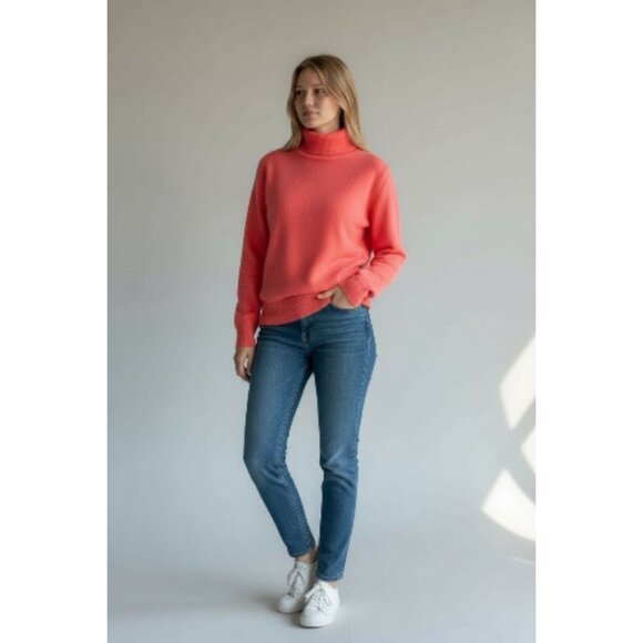 Neiman Marcus 100% Cashmere Turtleneck Sweater M Coral Pink Soft Luxe Knit - Picture 2 of 14